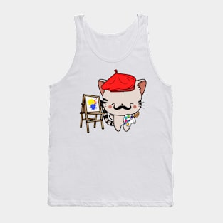 Funny tabby cat is a painter Tank Top